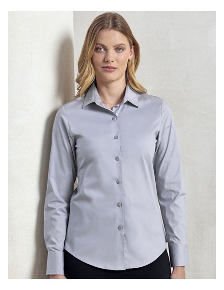 PRE-PR344-Womens Stretch Fit Poplin Long Sleeve Cotton Shirt 2